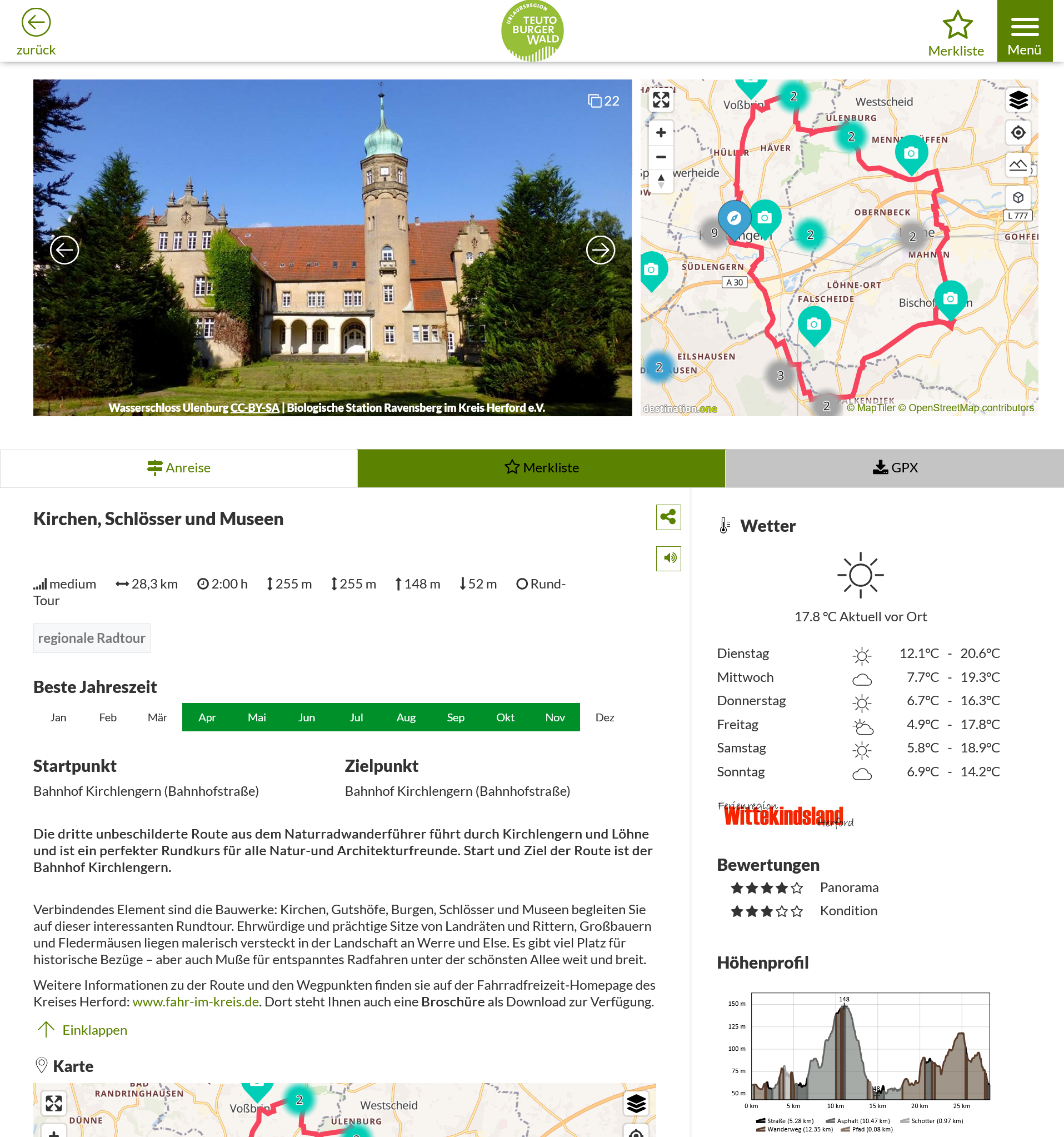 Naturradwanderroute Kirchen Schloesser und Museen